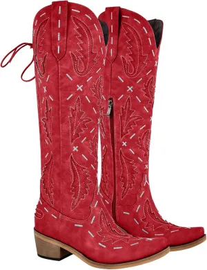Yolkomo Cowboy Boots for Women Knee High Cowgirl Boots Lace Up
