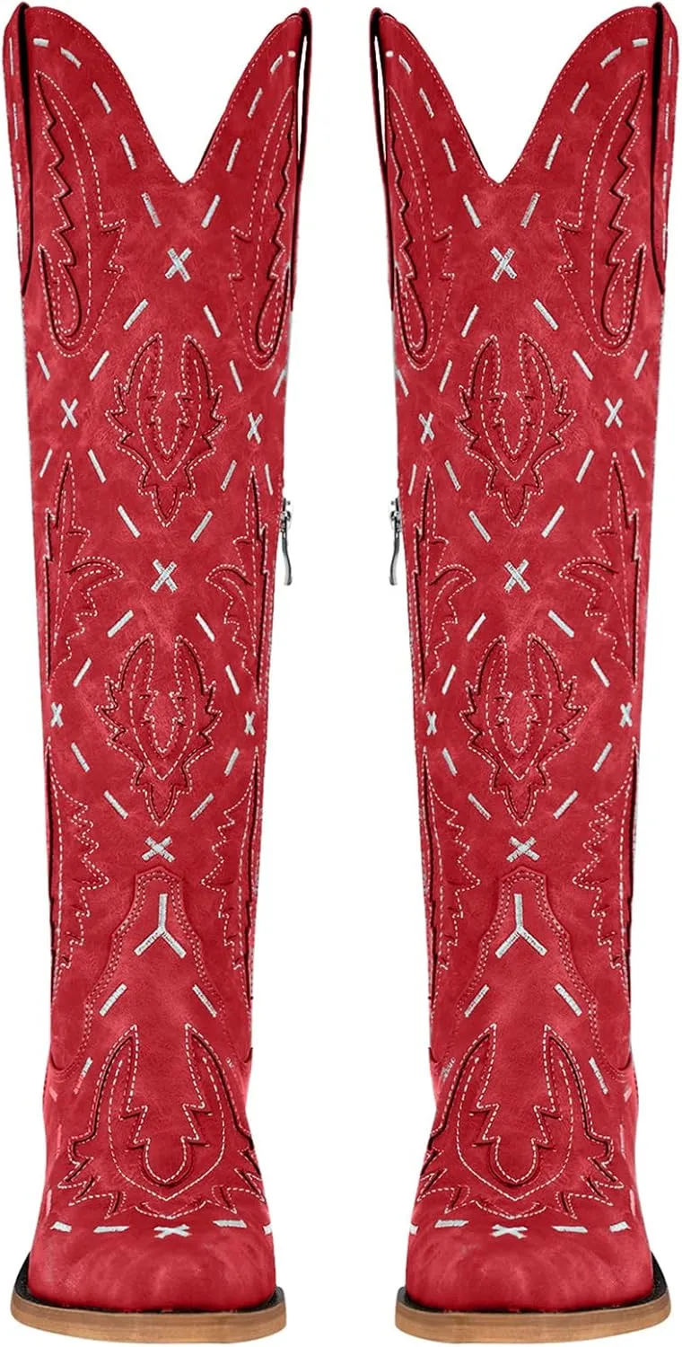 Yolkomo Cowboy Boots for Women Knee High Cowgirl Boots Lace Up