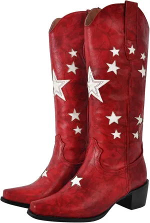 Yolkomo Cowboy Boots for Women Red Western Cowgirl Boots, Pointed Toe, Mid Calf, Knee High