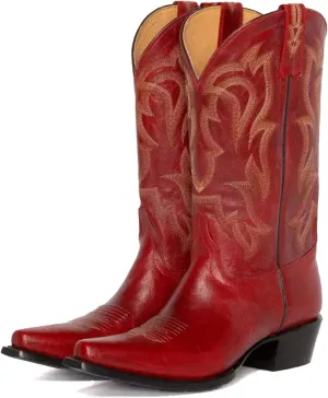 Yolkomo Cowboy Boots for Women Red Western Cowgirl Boots, Pointed Toe, Mid Calf, Knee High