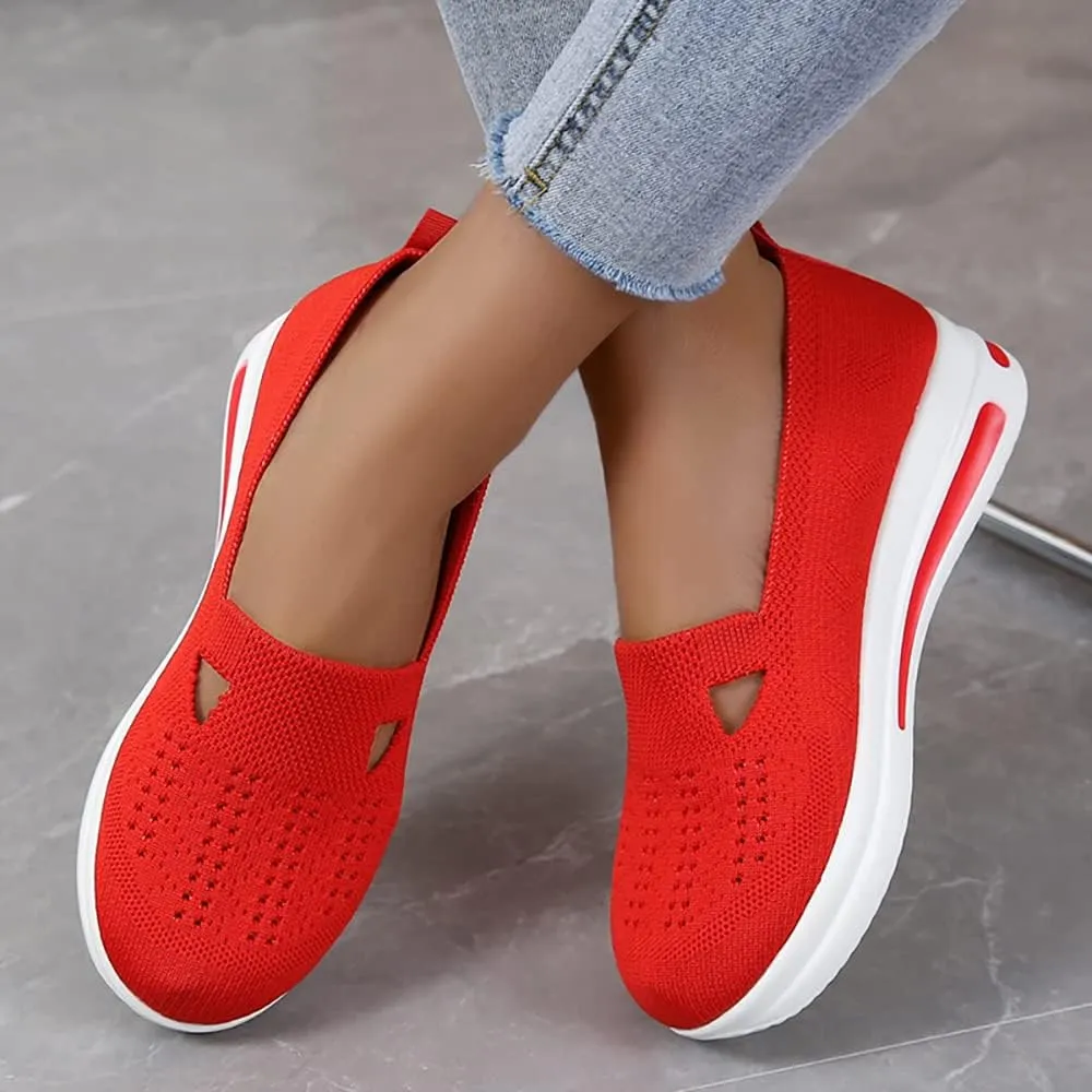YSMIIH Women's Hollow Knit Casual Shoes Low Top Slip-ons Loafers Breathable Platform Sneakers