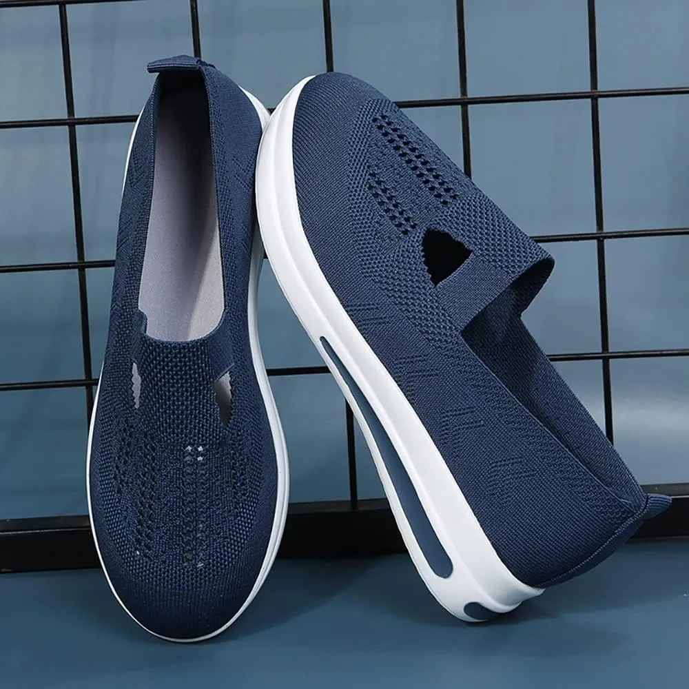 YSMIIH Women's Hollow Knit Casual Shoes Low Top Slip-ons Loafers Breathable Platform Sneakers