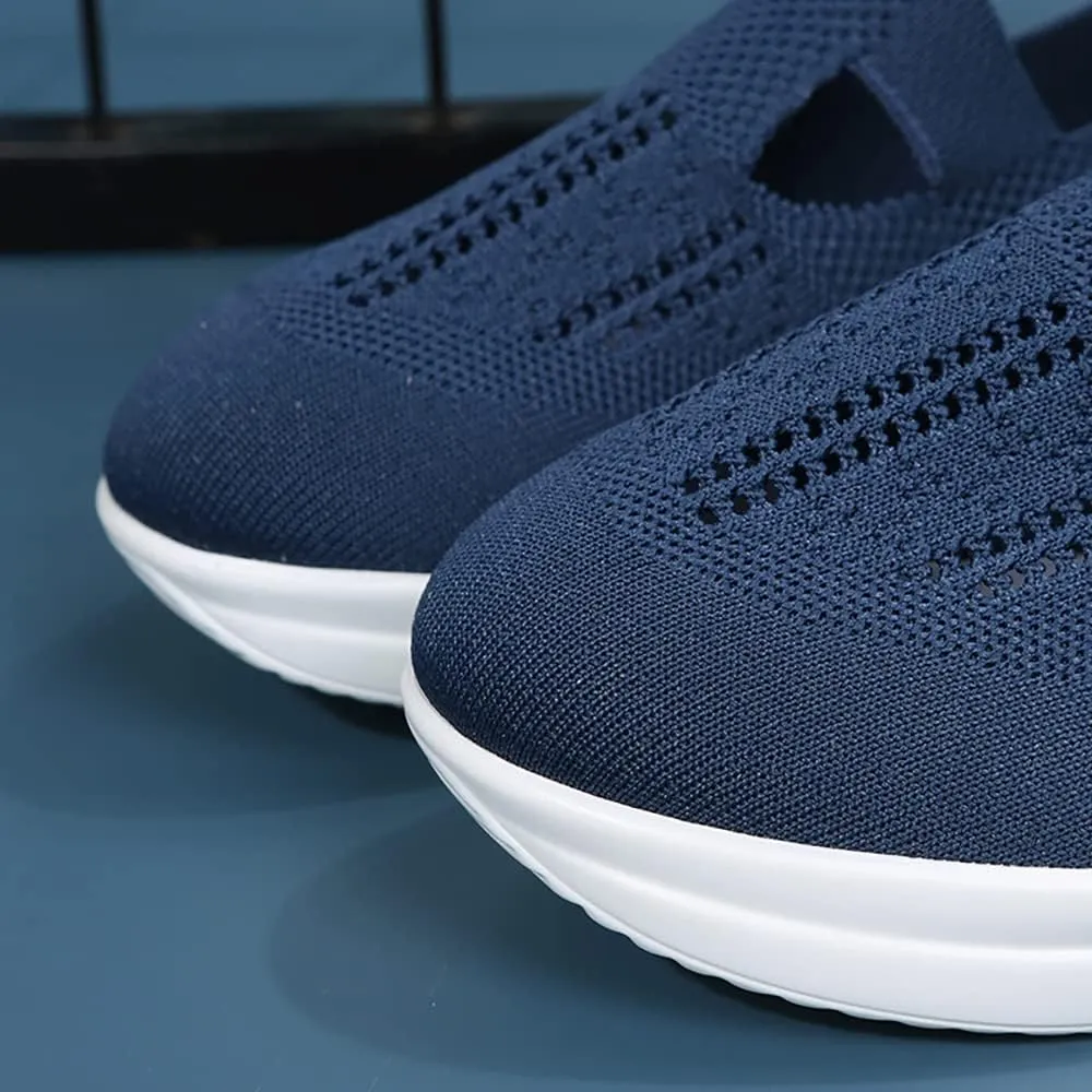 YSMIIH Women's Hollow Knit Casual Shoes Low Top Slip-ons Loafers Breathable Platform Sneakers