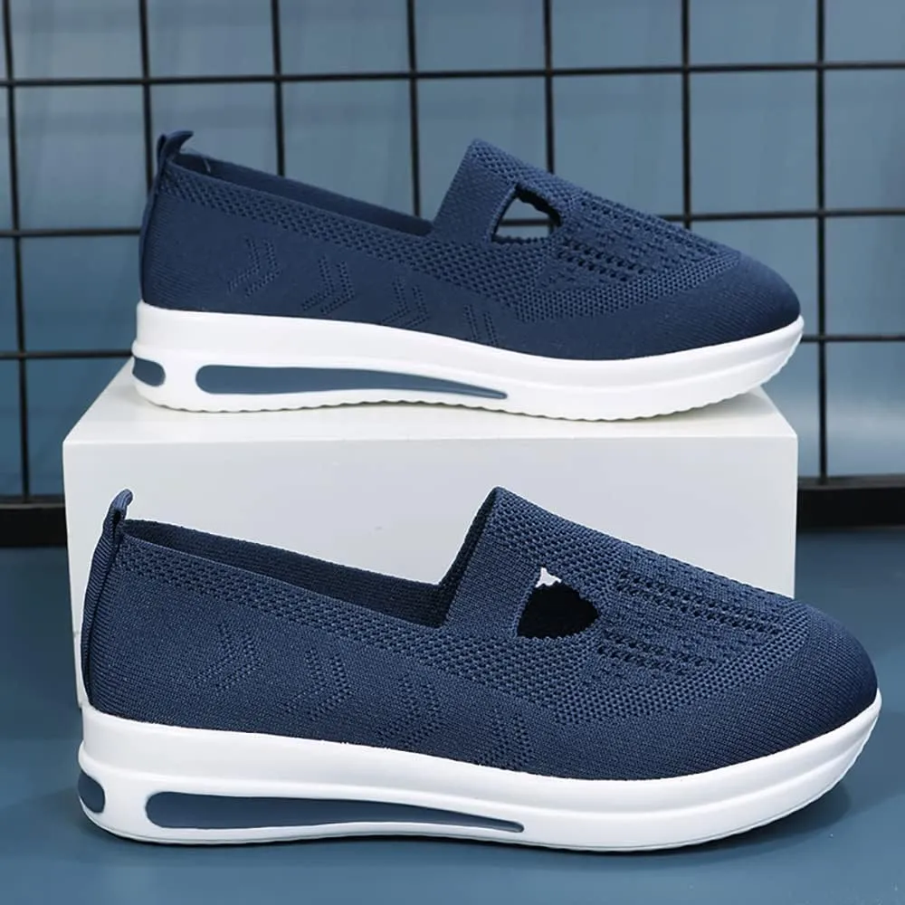 YSMIIH Women's Hollow Knit Casual Shoes Low Top Slip-ons Loafers Breathable Platform Sneakers