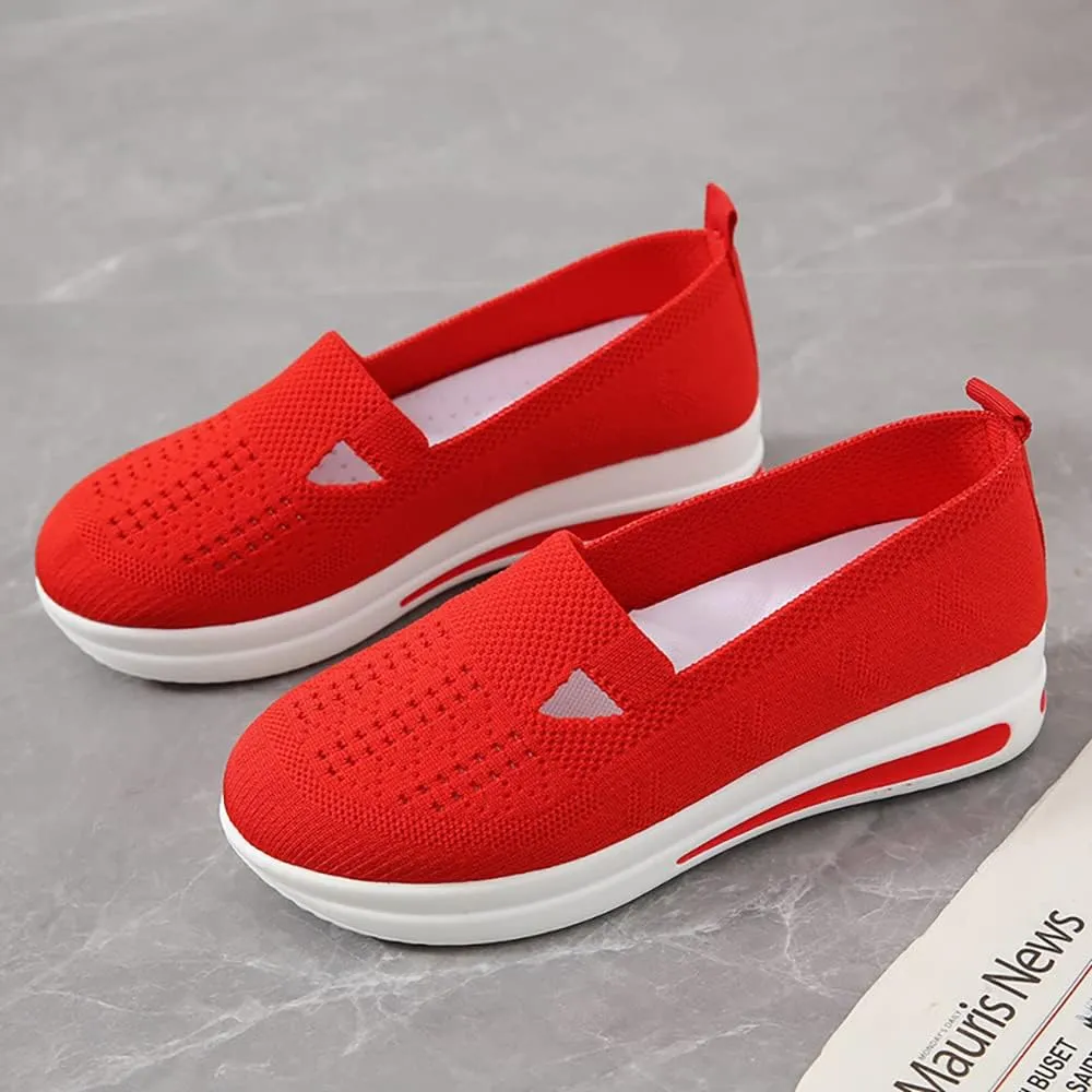 YSMIIH Women's Hollow Knit Casual Shoes Low Top Slip-ons Loafers Breathable Platform Sneakers