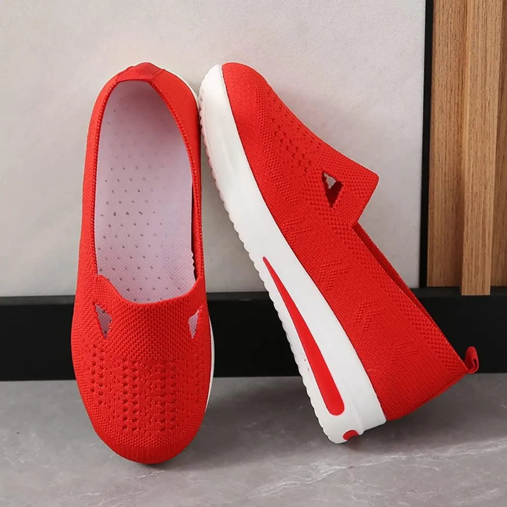 YSMIIH Women's Hollow Knit Casual Shoes Low Top Slip-ons Loafers Breathable Platform Sneakers