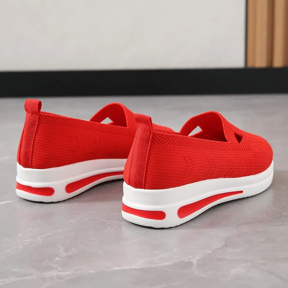 YSMIIH Women's Hollow Knit Casual Shoes Low Top Slip-ons Loafers Breathable Platform Sneakers