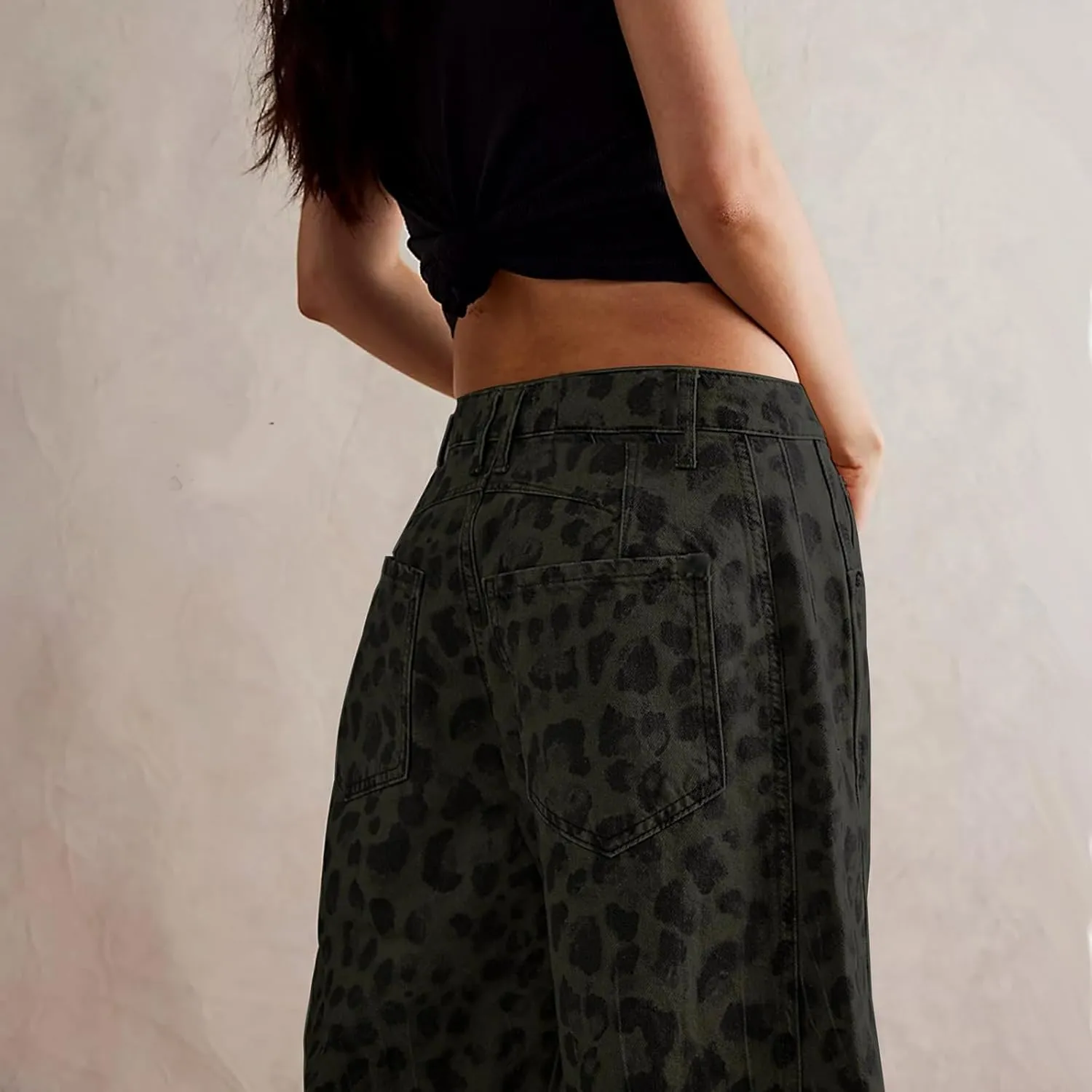 YSW Cheetah Barrel Jeans Women Leopard Print Jean Y2k Mid Rise Baggy Boyfriend Wide Leg Ankle Boho Pants