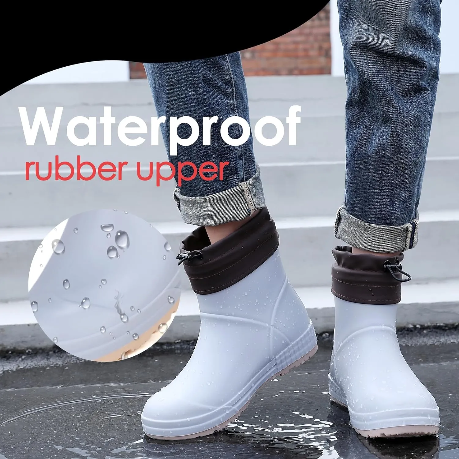 YUHITYGZGS Short Rain Boots for Women and Men, Lightweight Waterproof Garden Boots, Anti-Slip Chelsea Womens Rain Boots, Stylish Mid Heel rubber Ankle Booties with Comfy Insoles for Outdoor