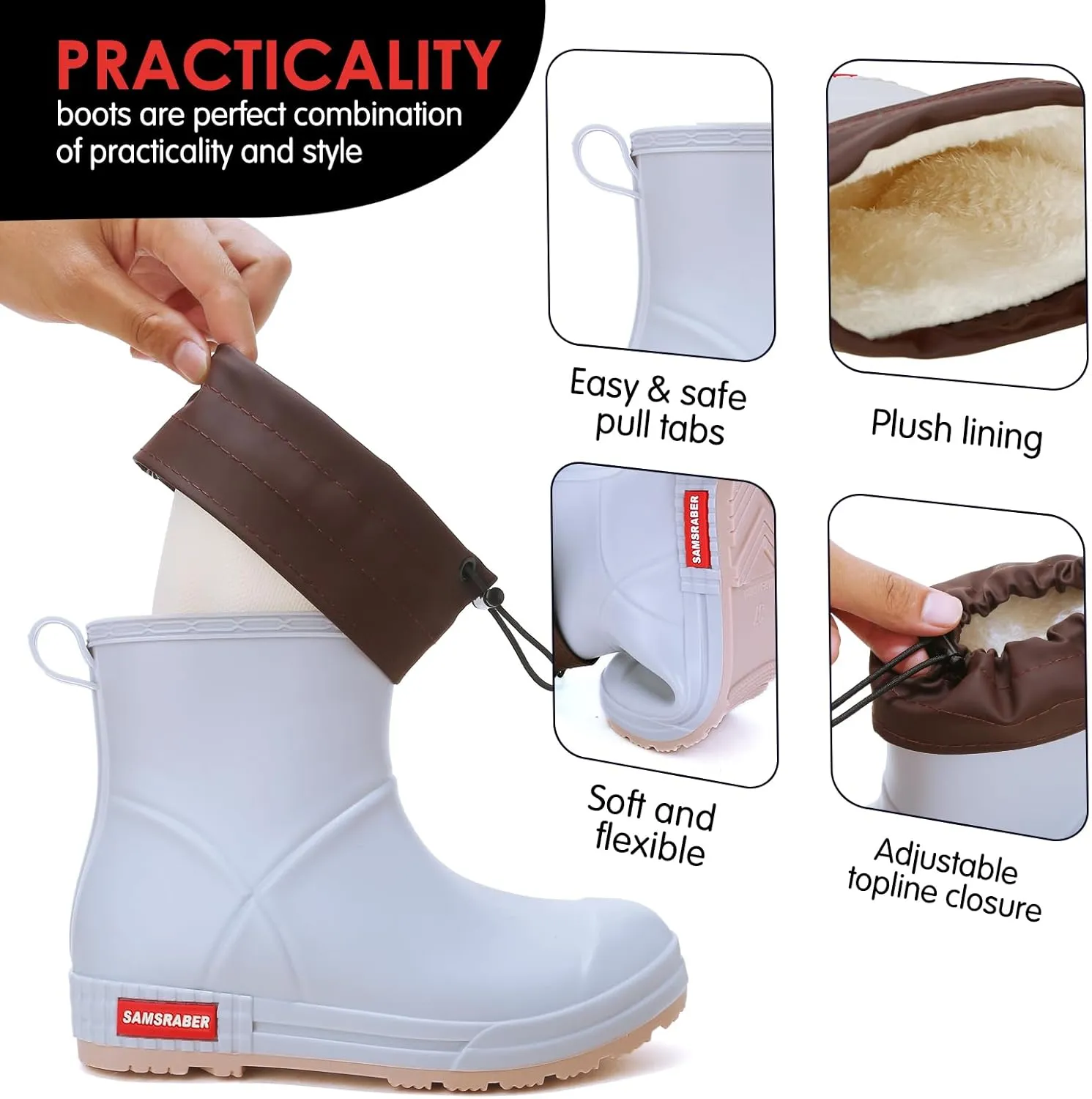 YUHITYGZGS Short Rain Boots for Women and Men, Lightweight Waterproof Garden Boots, Anti-Slip Chelsea Womens Rain Boots, Stylish Mid Heel rubber Ankle Booties with Comfy Insoles for Outdoor