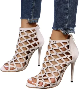 ZBYY Stiletto High Heels for Women,Summer Cross Cutout Stiletto Dress Pump Sandals Shoes Back Zipper Party Sandals
