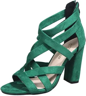 ZBYY Women's Ankle Strap Dress Pump Chunky High Heel Sandals Summer Crisscross Open Toe Block Heels Dress Pump Sandals