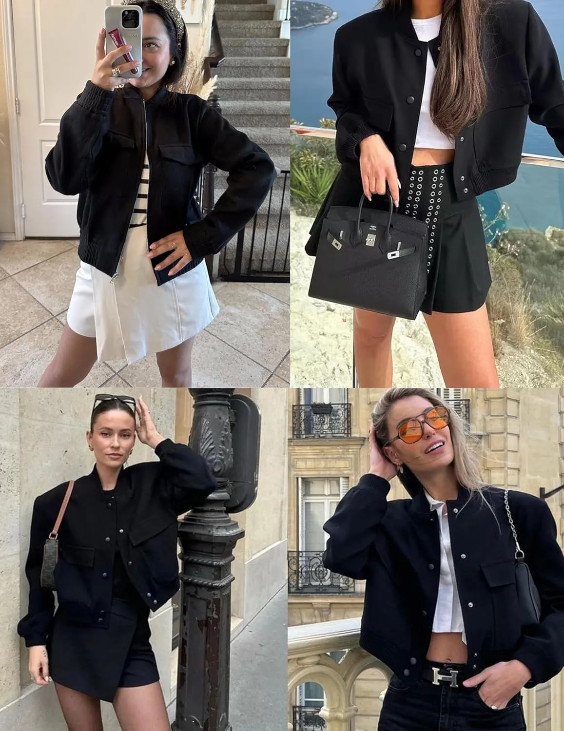 Zeagoo Womens Cropped Jacket Stand Collar Long Sleeve Zip Up Shackets Bomber Jacket Coats with Pockets