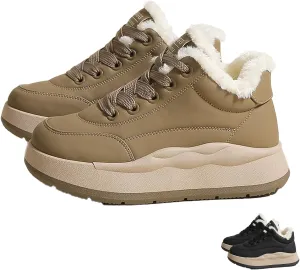Zeberfi Women's Platform Fur Lined Leather Casual Snow Boots Winter Warm Lace Up Round-Toe Thick Soft Sole Fashion Sneakers Waterproof Lightweight Comfortable Walking Shoes