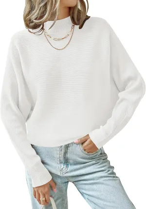 ZESICA Women's Fall Turtleneck Batwing Long Sleeve Ribbed Knit Casual Soft Pullover Sweater Jumper Top