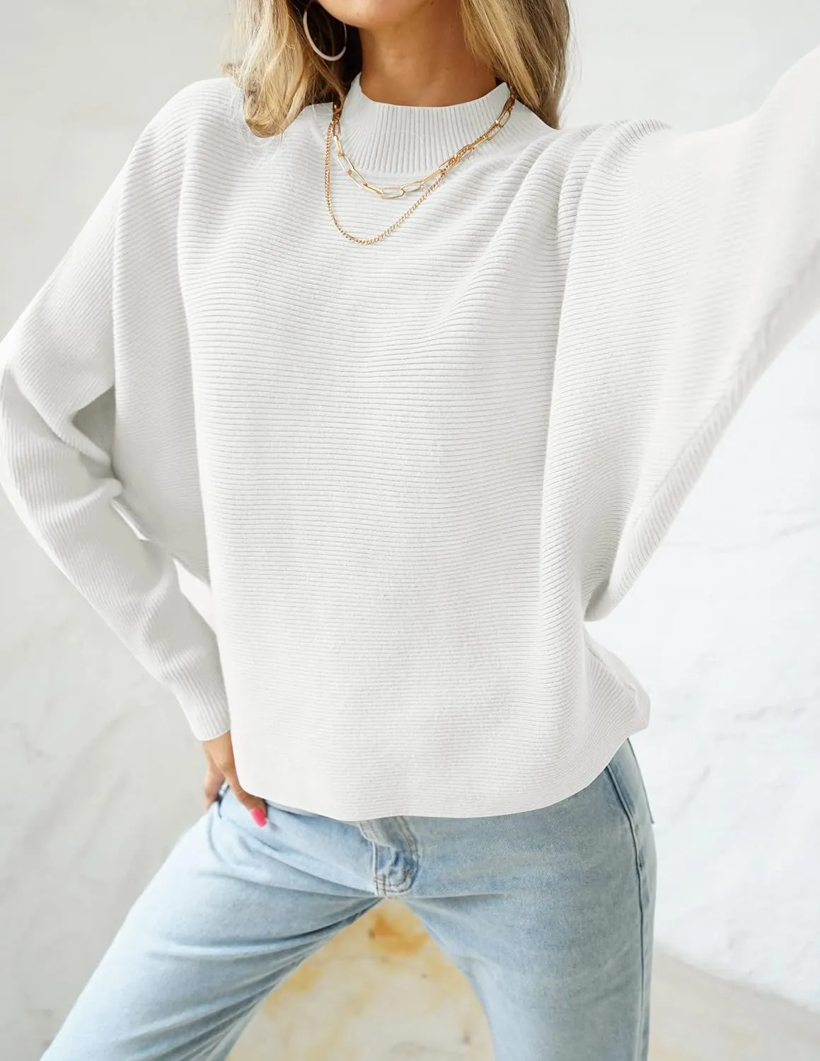 ZESICA Women's Fall Turtleneck Batwing Long Sleeve Ribbed Knit Casual Soft Pullover Sweater Jumper Top