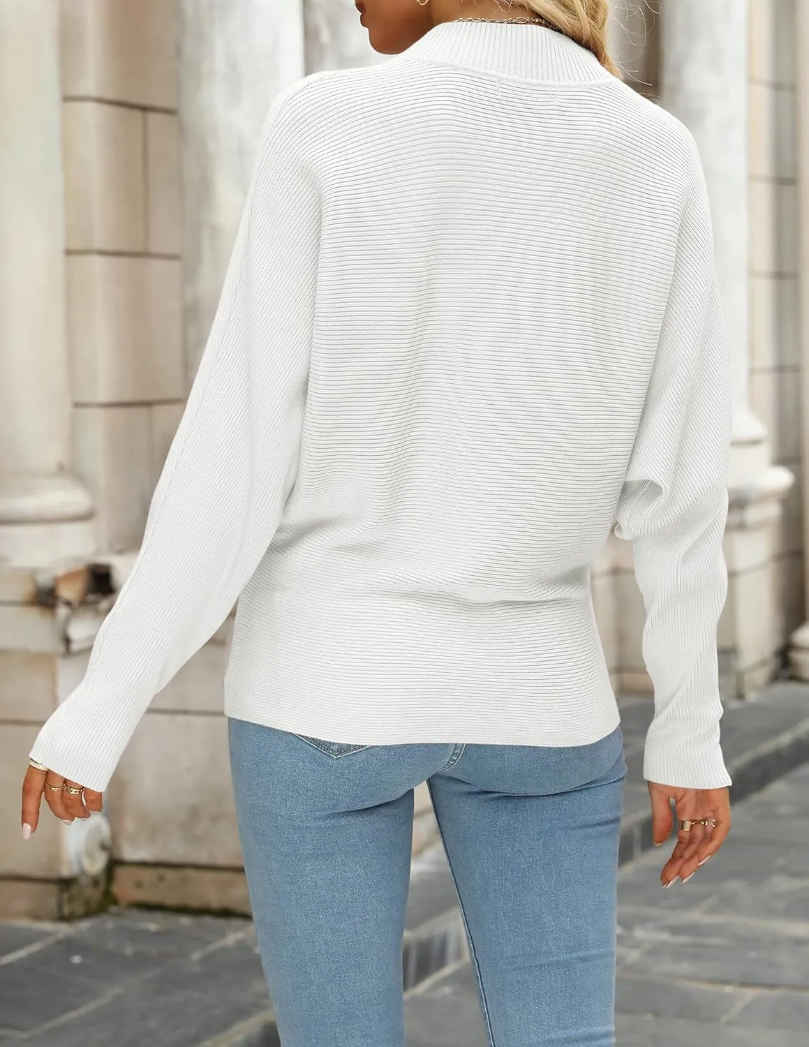 ZESICA Women's Fall Turtleneck Batwing Long Sleeve Ribbed Knit Casual Soft Pullover Sweater Jumper Top