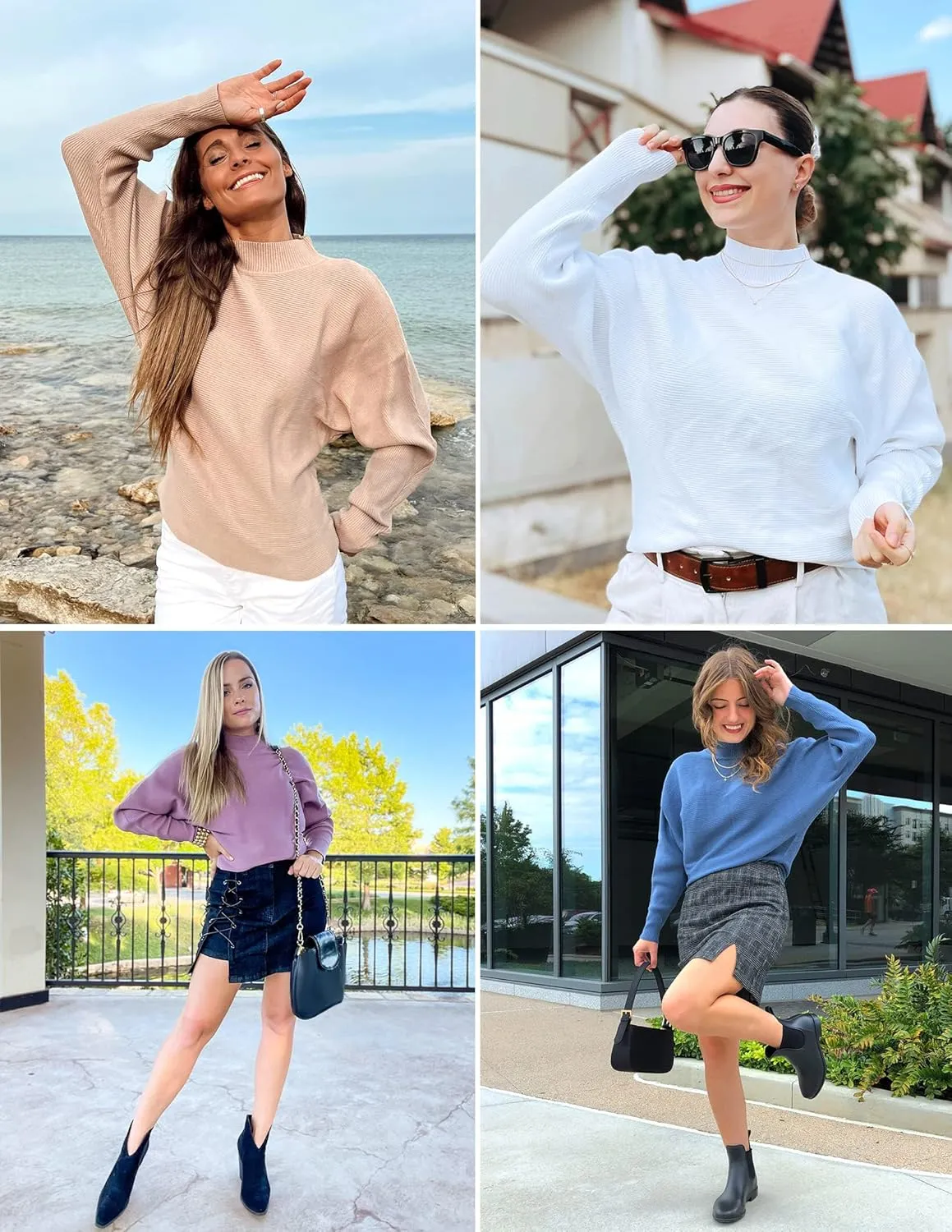 ZESICA Women's Fall Turtleneck Batwing Long Sleeve Ribbed Knit Casual Soft Pullover Sweater Jumper Top