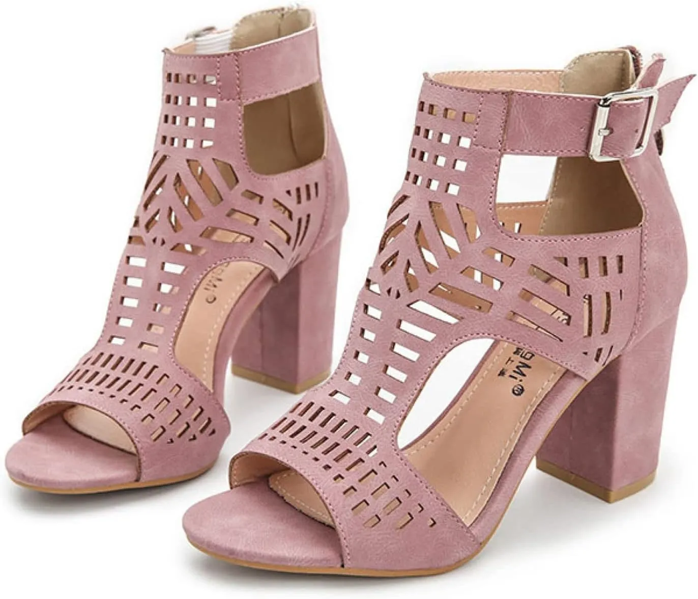 ZKXYFFS Chunky Heeled Sandals for Women Ankle Buckle Zip Dress High Heeled Sandal Summer Fashion Cutout Open Toe Block Heels
