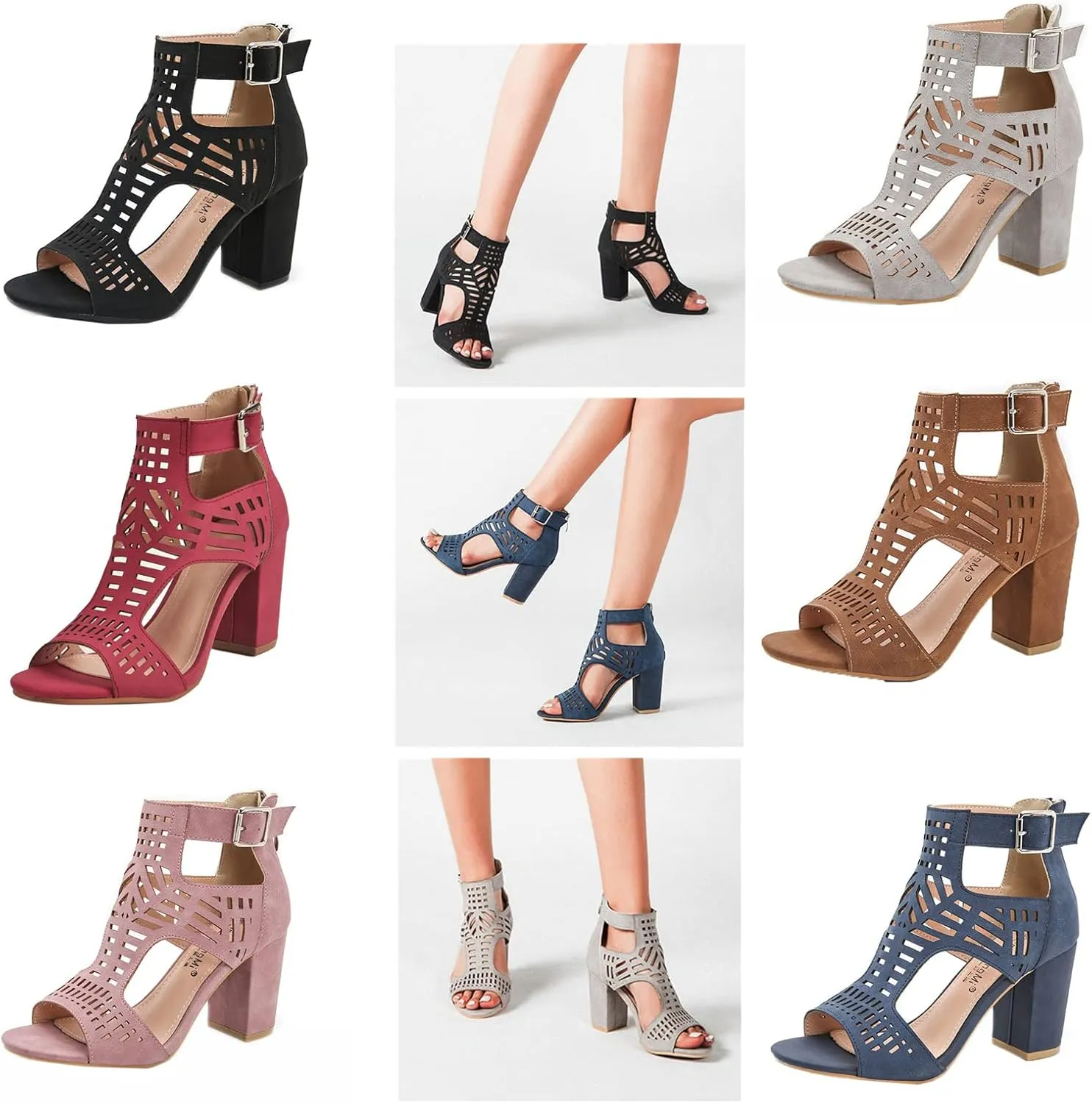 ZKXYFFS Chunky Heeled Sandals for Women Ankle Buckle Zip Dress High Heeled Sandal Summer Fashion Cutout Open Toe Block Heels