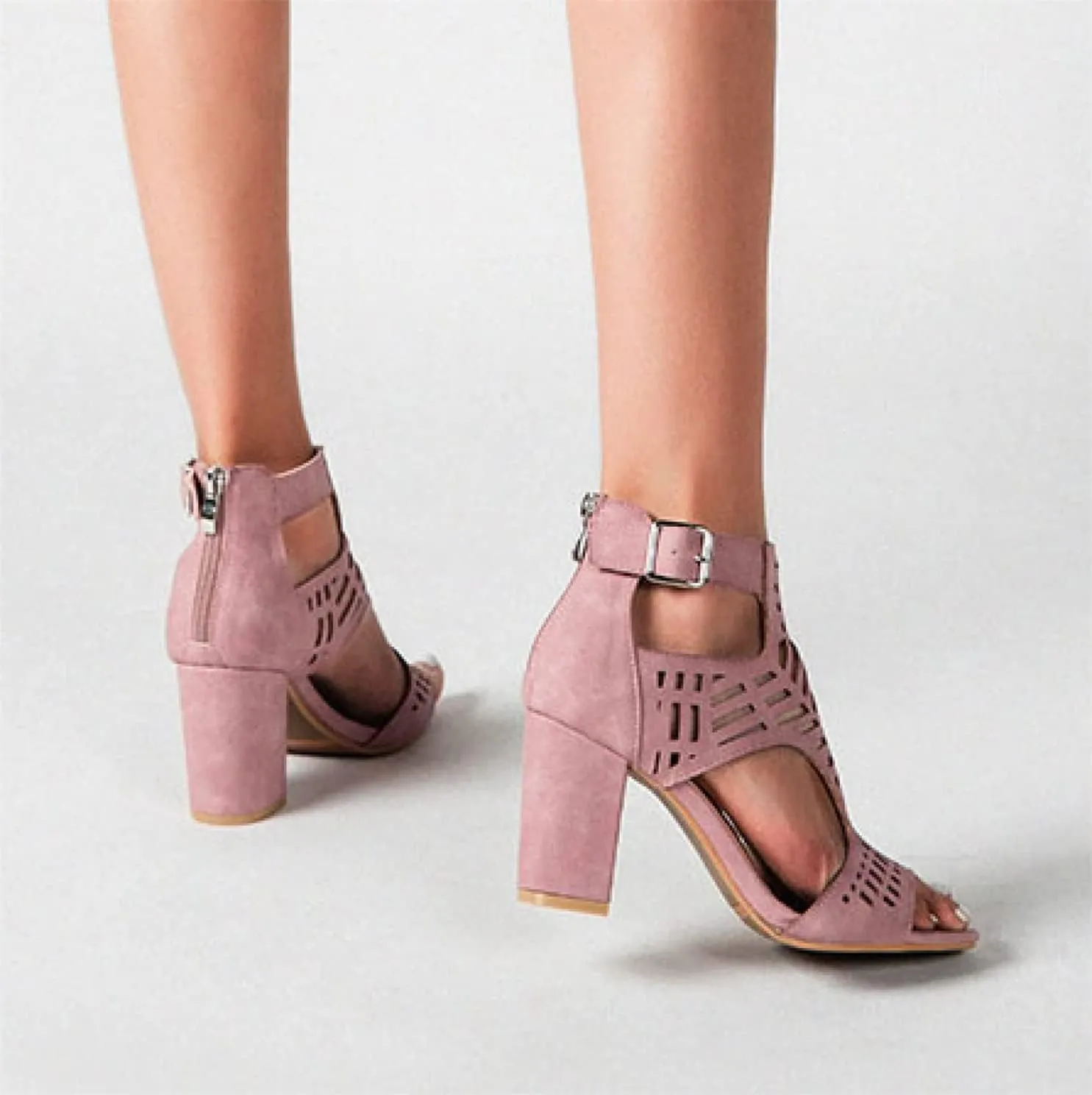 ZKXYFFS Chunky Heeled Sandals for Women Ankle Buckle Zip Dress High Heeled Sandal Summer Fashion Cutout Open Toe Block Heels